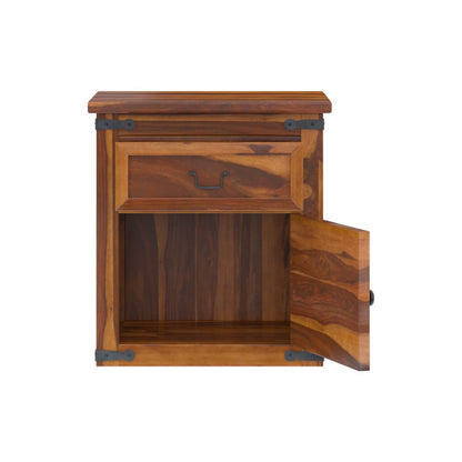 floral solid wood bedside table in natural finish