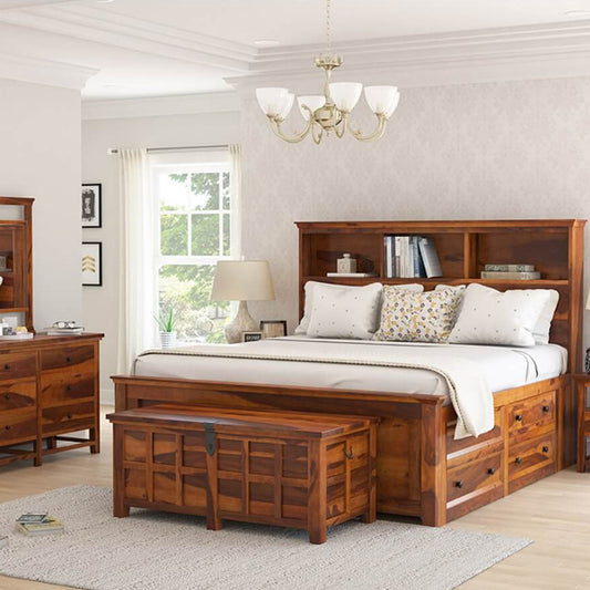 tectona solid wood bed in natural finish