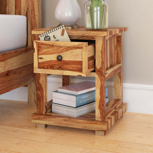 livia solid wood bedside table in lacquered finish