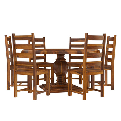 Round Solid Wood Dining Table Set With 6 Chairs In Natural Finish