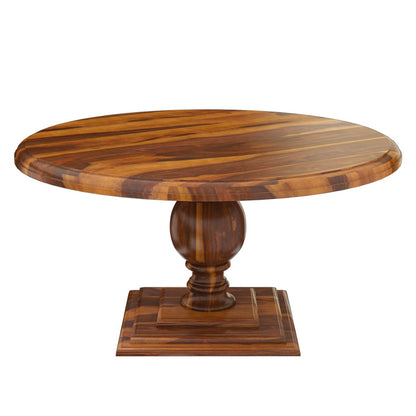 Round Solid Wood Dining Table Set With 6 Chairs In Natural Finish