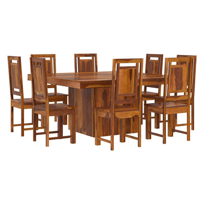 Square Solid Wood Dining Table Set With 8 Chairs In Natural Finish