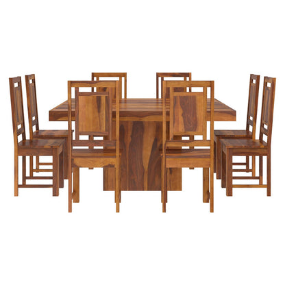 Square Solid Wood Dining Table Set With 8 Chairs In Natural Finish