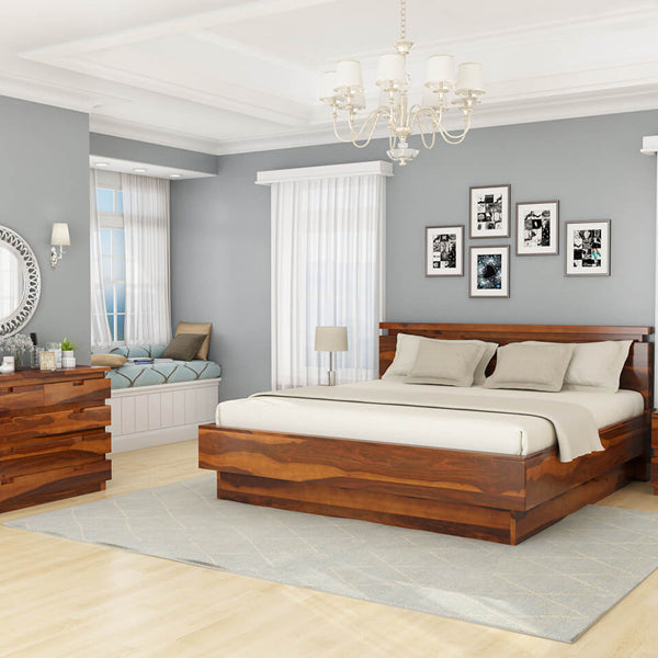 Roney solid wood bed in natural finish