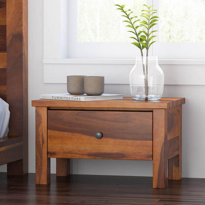 classic solid wood bedside table in natural finish