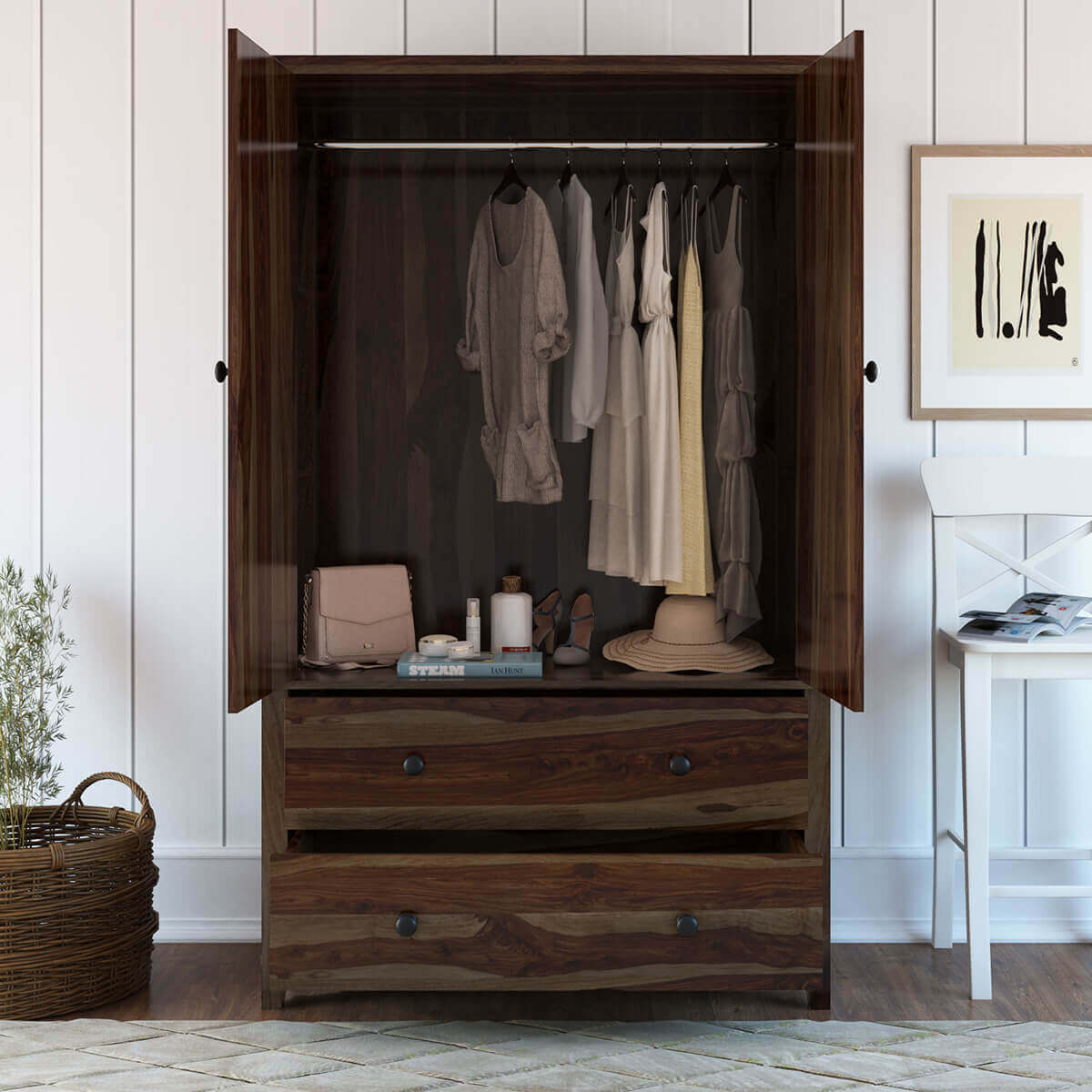 romeo solid wood wardrobe in walnut finish
