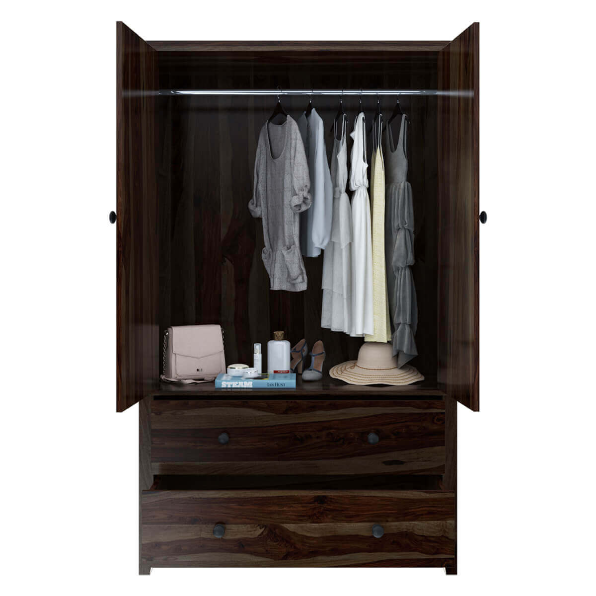 romeo solid wood wardrobe in walnut finish