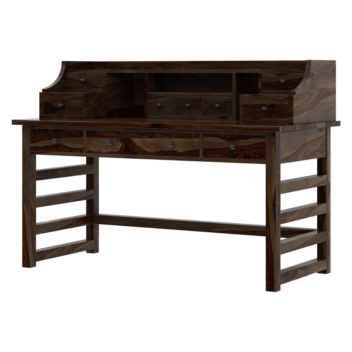 everest solid wood writing desk with hutch in walnut finish