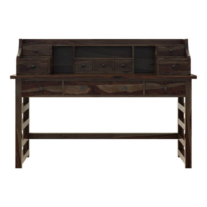 everest solid wood writing desk with hutch in walnut finish