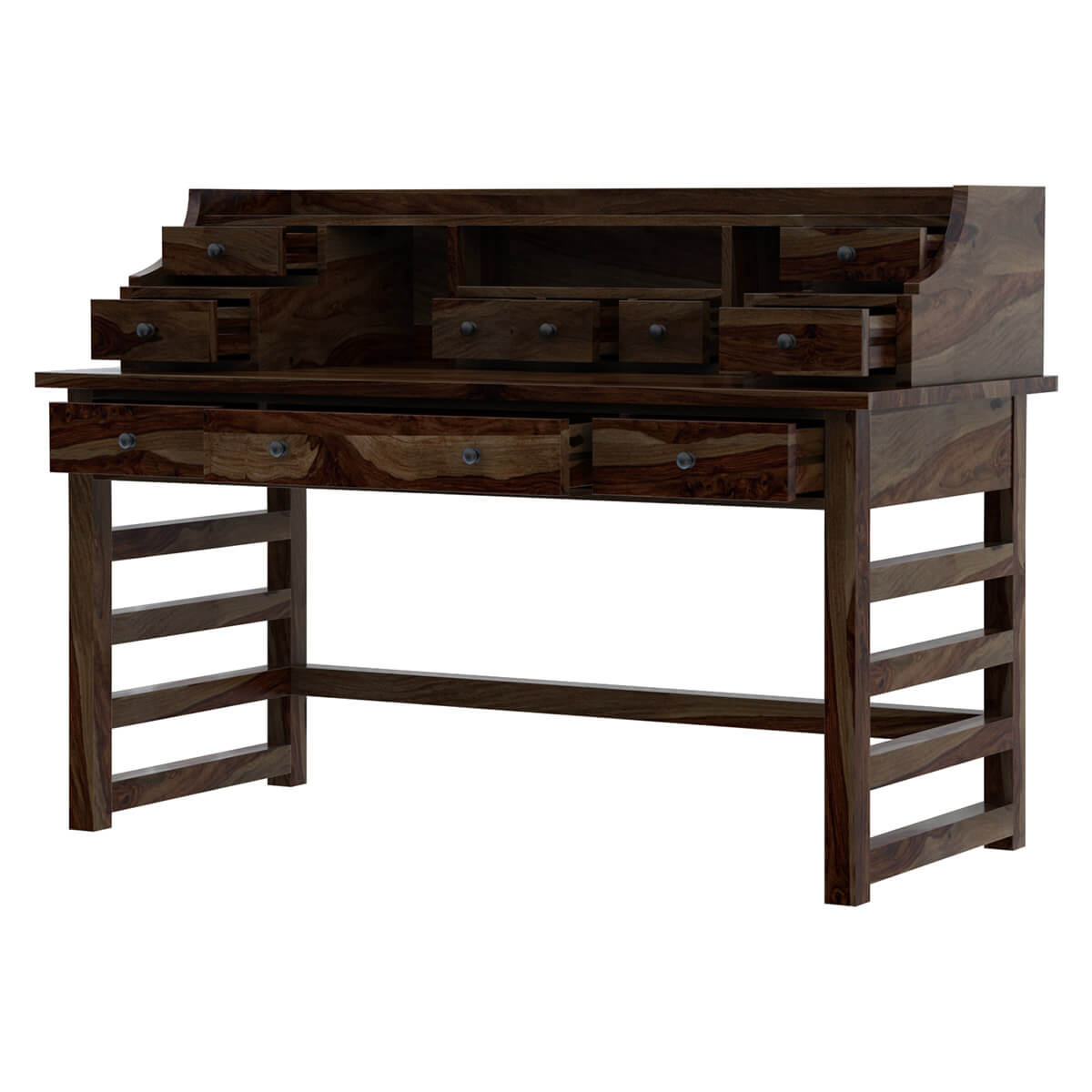 everest solid wood writing desk with hutch in walnut finish
