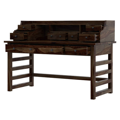 everest solid wood writing desk with hutch in walnut finish
