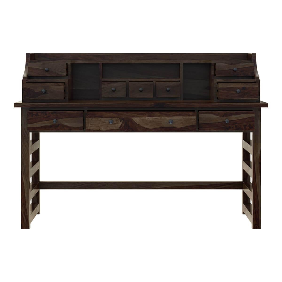 everest solid wood writing desk with hutch in walnut finish