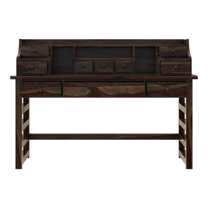 everest solid wood writing desk with hutch in walnut finish