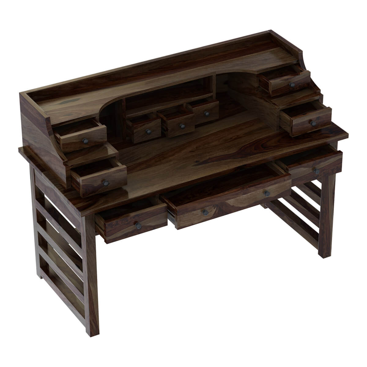 everest solid wood writing desk with hutch in walnut finish