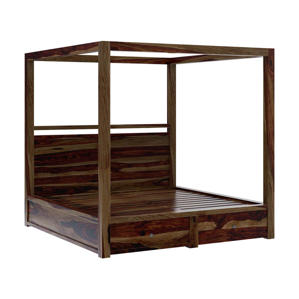 udsar solid wood poster/canopy bed in medium espresso finish with storage