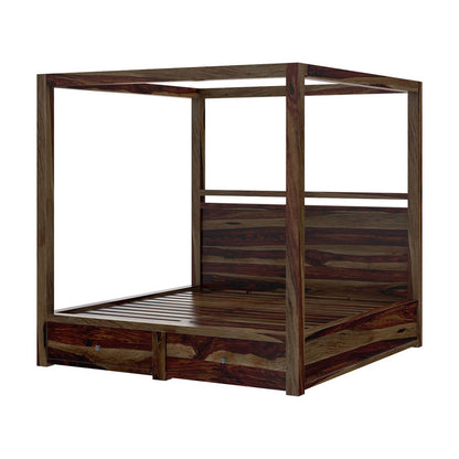 udsar solid wood poster/canopy bed in medium espresso finish with storage
