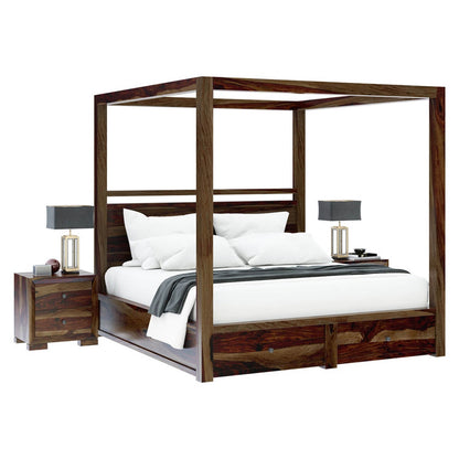 udsar solid wood poster/canopy bed in medium espresso finish with storage