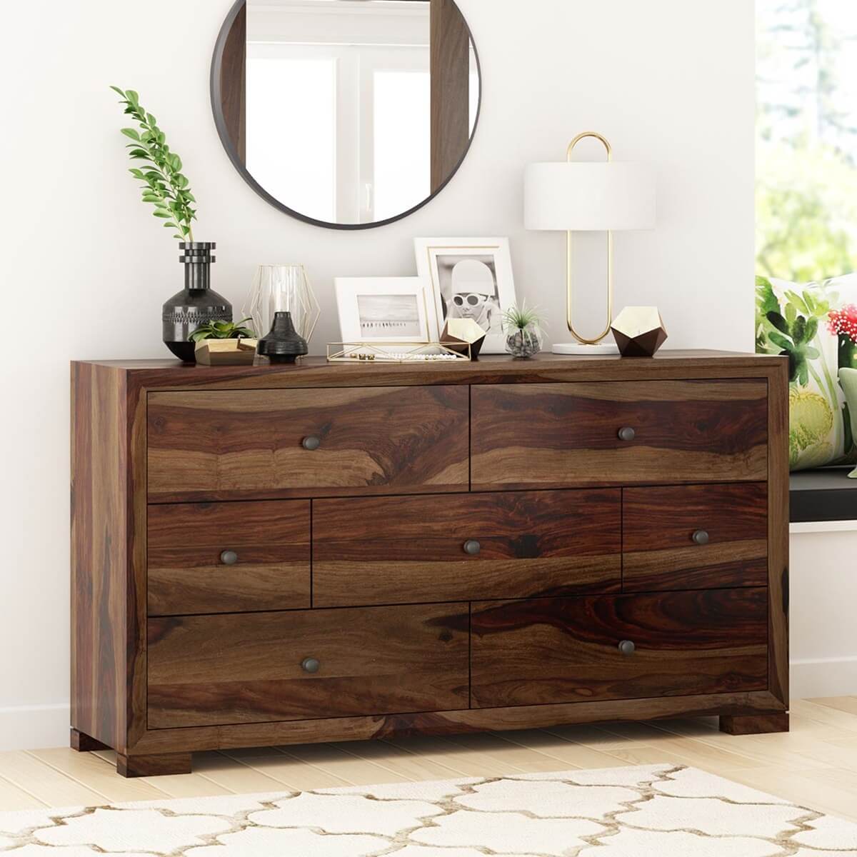 udsar solid wood dresser in medium espresso finish