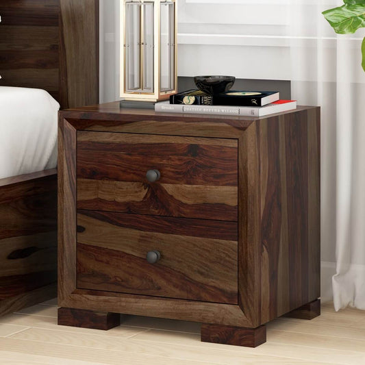 udsar solid wood bedside table in walnut finish