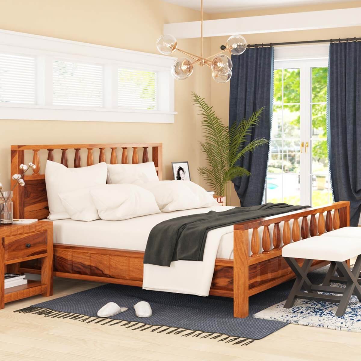 kharad solid wood bed in natural finish