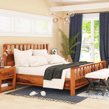 kharad solid wood bed in natural finish