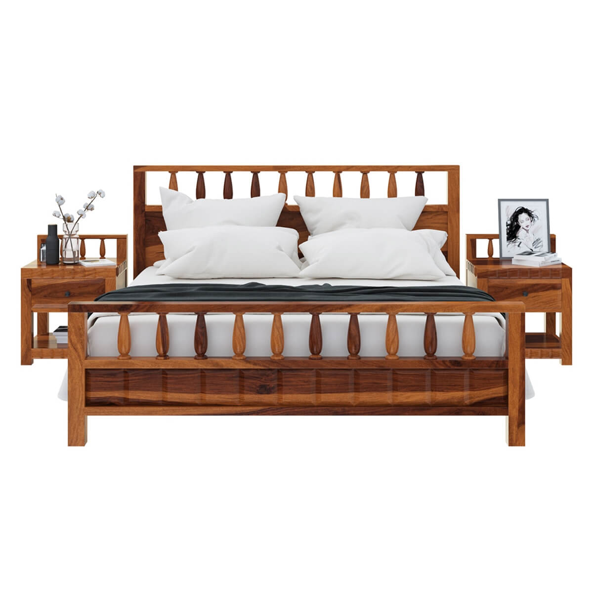 kharad solid wood bed in natural finish