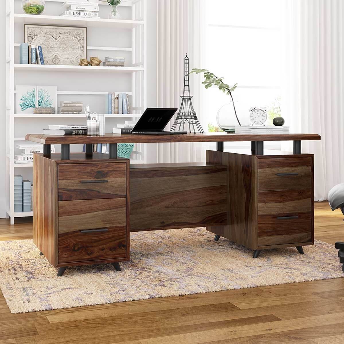 allyer solid wood office desk in walnut finish
