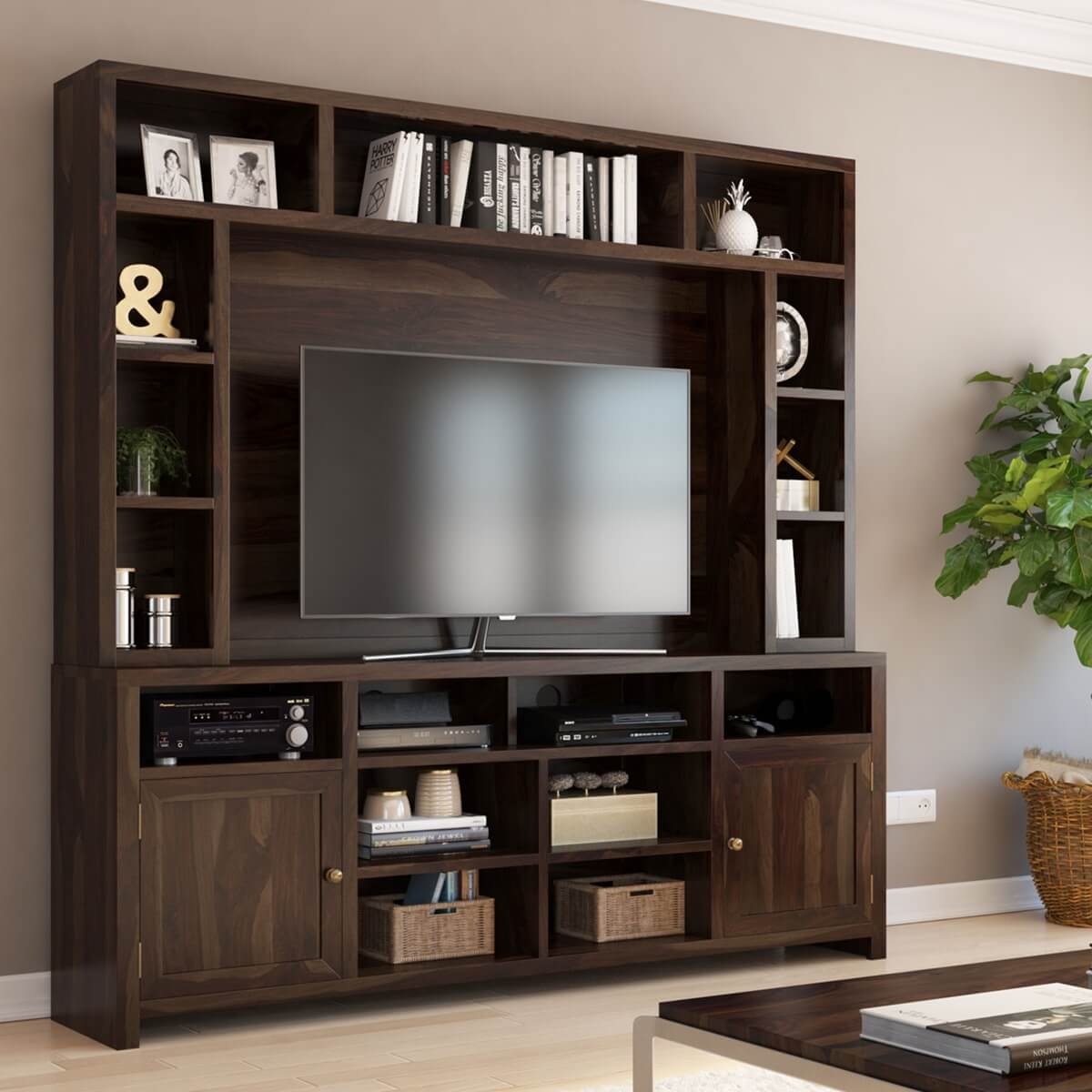 santa solid wood TV shelve in Walnut finish