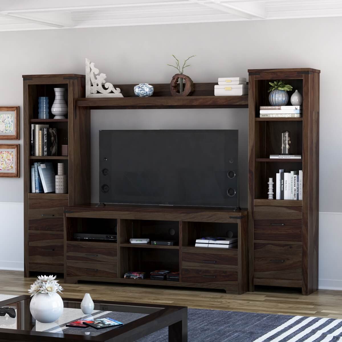 arundhati solid wood tv shelve in espresso finish