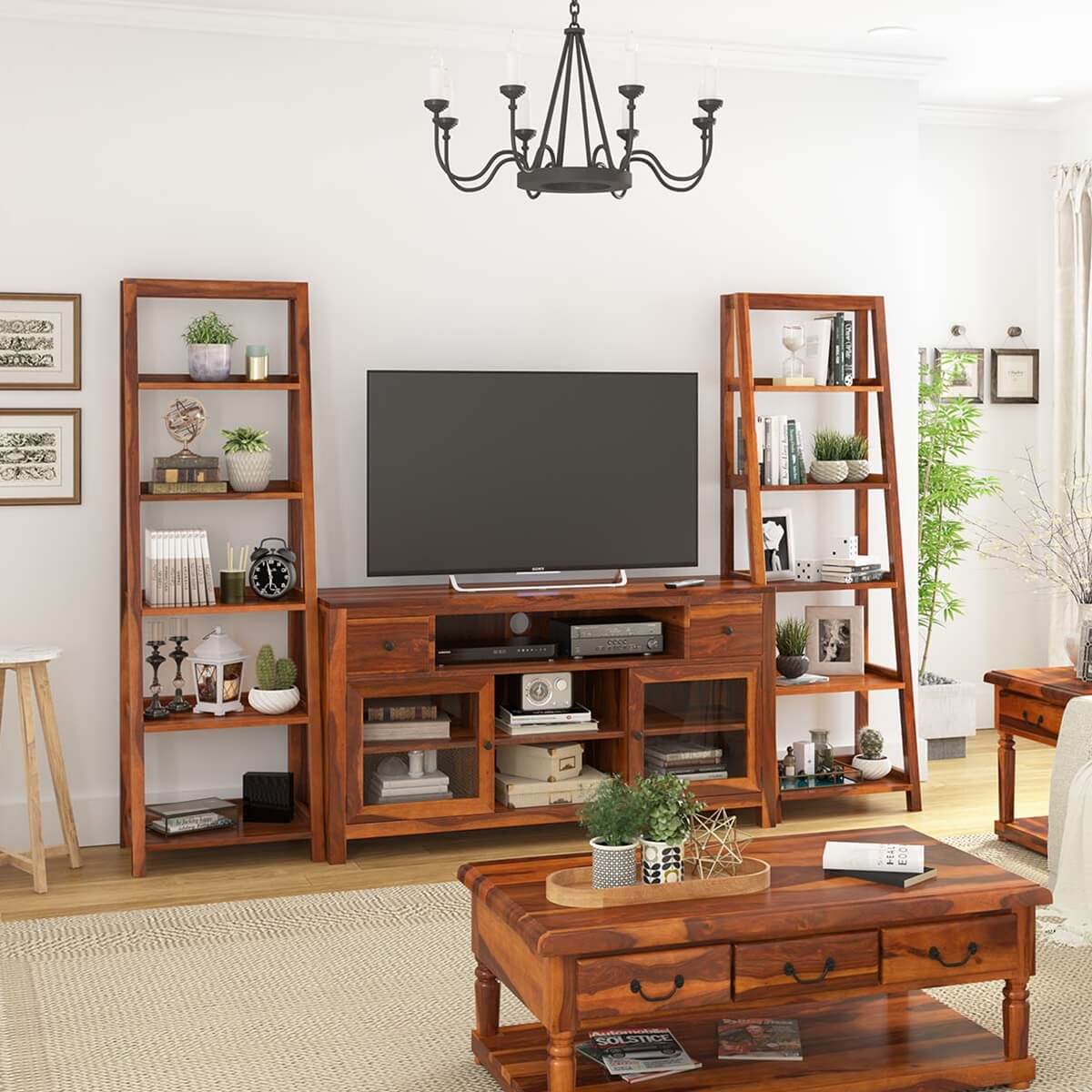 ladder solid wood tv shelve in natural finish