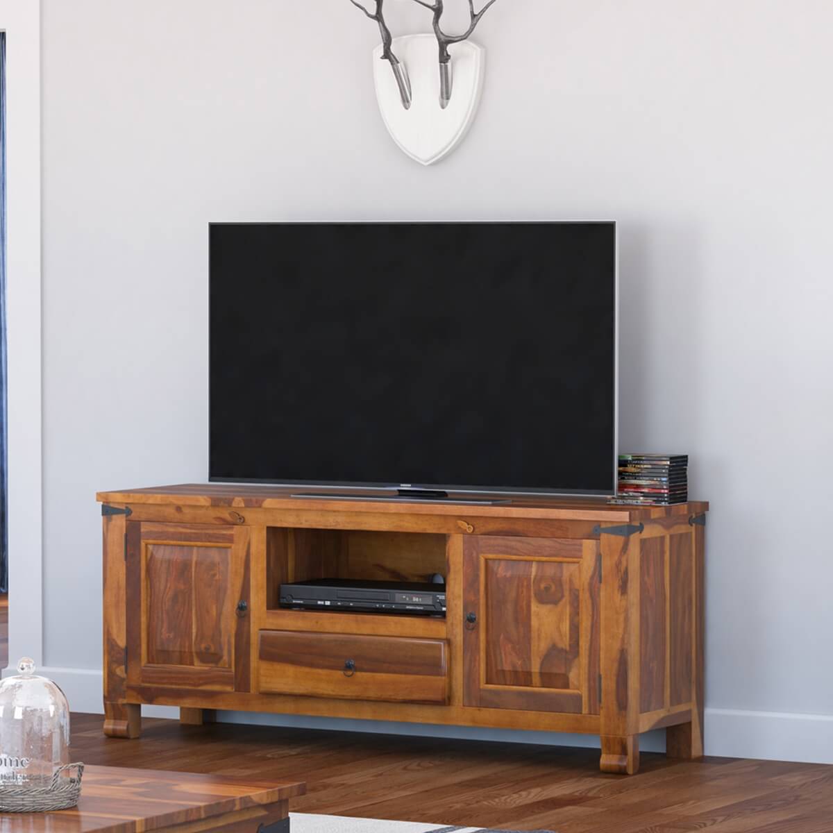 alan solid wood TV console in natural finish