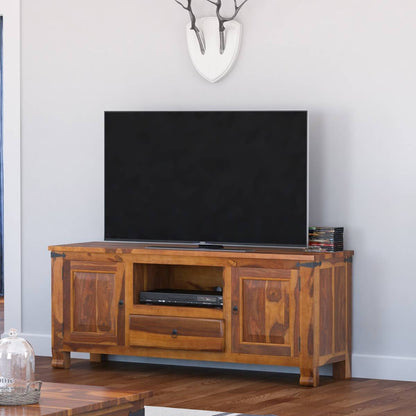alan solid wood TV console in natural finish