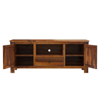 alan solid wood TV console in natural finish