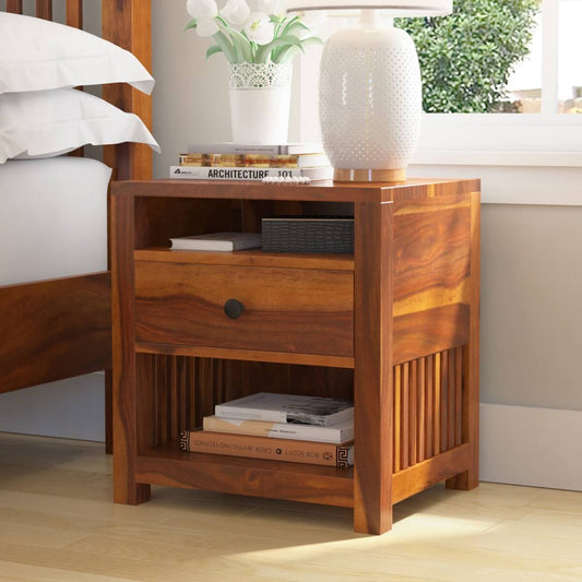 lotus solid wood bedside table in natural finish