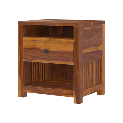 lotus solid wood bedside table in natural finish