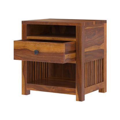 lotus solid wood bedside table in natural finish