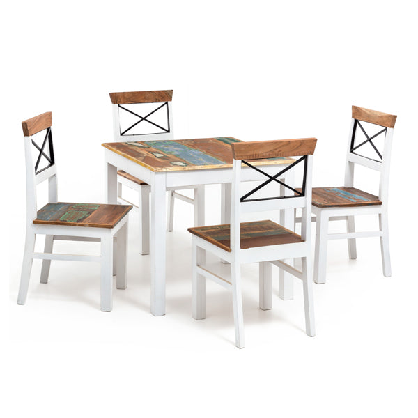 abbey solid wood dining chair in white and rustic finish