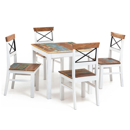 Abbey Solid Wood Dining Table In White, Rustic Finish