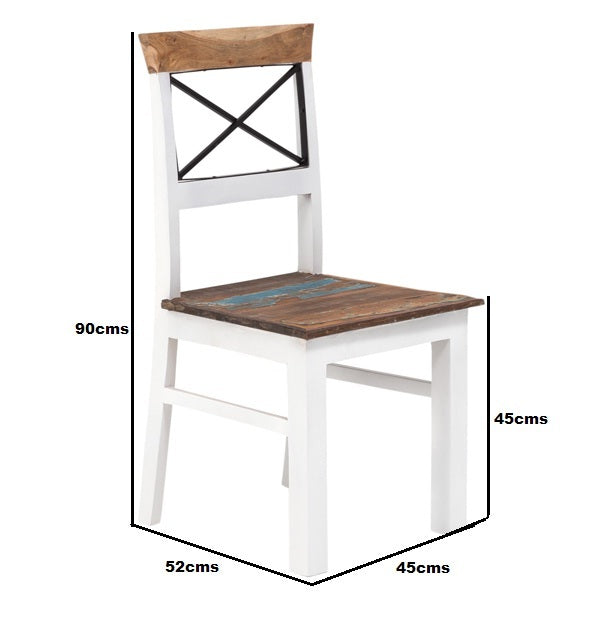 abbey solid wood dining chair in white and rustic finish
