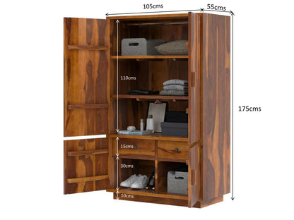 aura solid wood wardrobe in natural finish