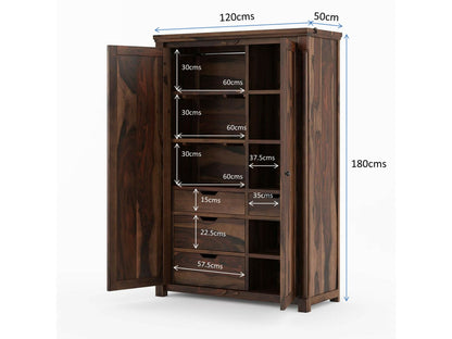Bangalore solid wood wardrobe in walnut finish