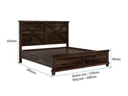 cross solid wood king size bed in walnut finish