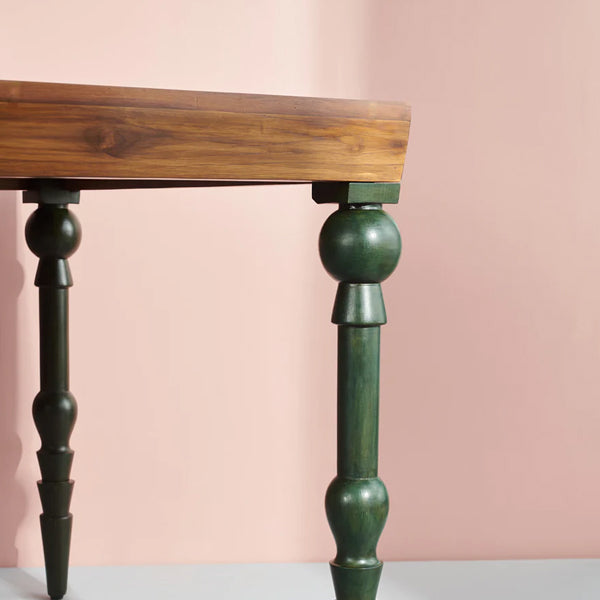 Ivinya Solid Wood Dining Table In Natural Finish And Legs In Green Finish