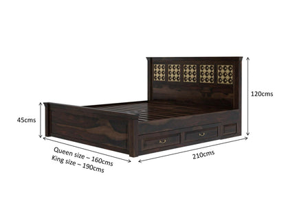 Niksa solid wood and brass bed in medium espresso finish