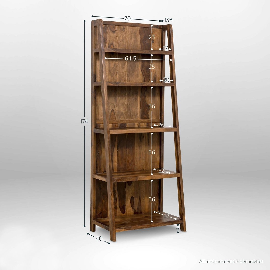 Kinara solid wood book shelve in stone finish