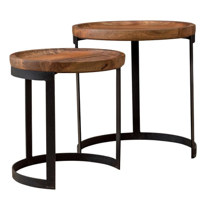 wood and metal nested tables