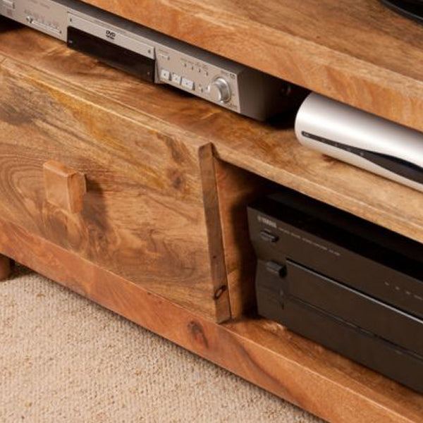 dakota light solid wood tv unit in stone finish