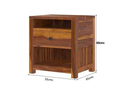 lotus solid wood bedside table in natural finish