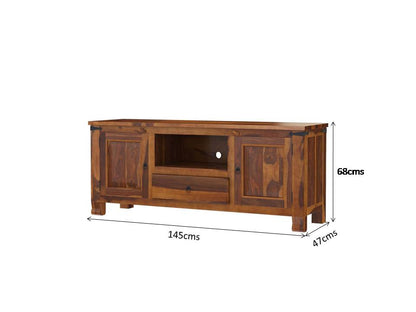 alan solid wood TV console in natural finish