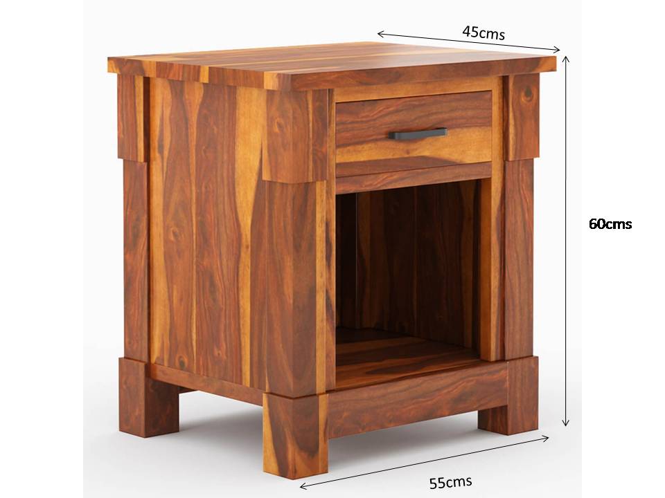 damakas solid wood bedside table in natural finish